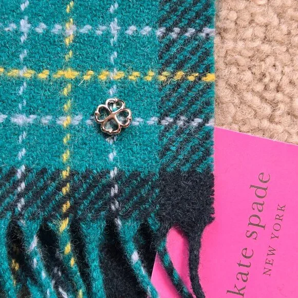NWT Kate Spade 100% Wool Greenhouse Plaid Scarf - Picture 5 of 8